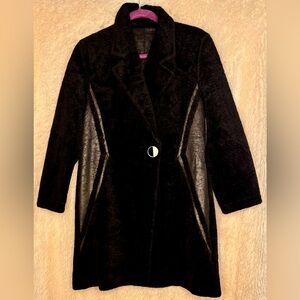 NWT Boutique Black Shearling & Lamb Leather Stroller Coat –Single Button Size S)